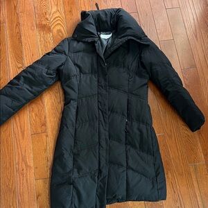 Calvin Klein Black Long Quilted Puffer Coat with High Collar - XS